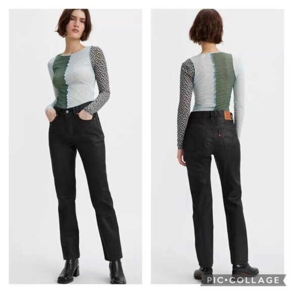 Levi’s 501 Wax Coated Straight Leg 💯% cotton Posh Party Black Women’s size 27 - Picture 15 of 15